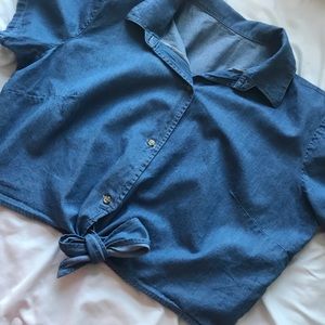 AMERICAN APPAREL DENIM BUTTON UP TIE FRONT TOP